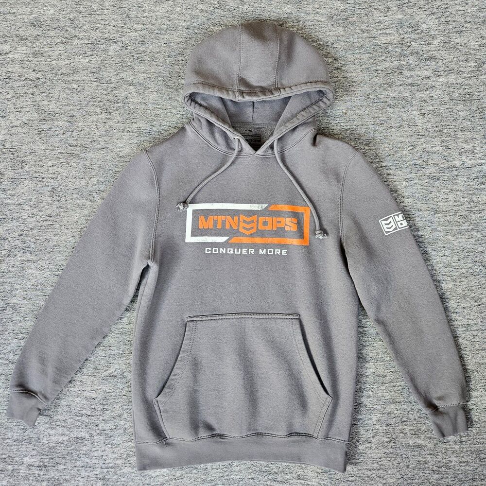 Mtn Ops Hoodie Men’s Small Sweatshirt Pullover Gray Hunting Conquer More EUC